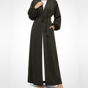 Army green abaya Islamic dress Open front abaya with pockets and belt